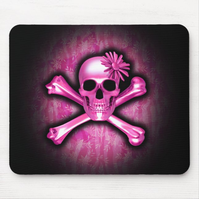 Pink Chrome Skull and Crossbones Mouse Pad (Front)