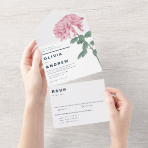 Pink Chrysanthemum Botanical Wedding All In One Invitation