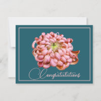 Pink Chrysanthemum Cyan Backdrop Congratulations