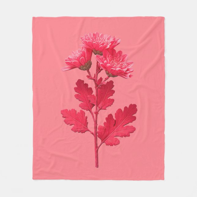 Pink Chrysanthemum  Fleece Blanket (Front)