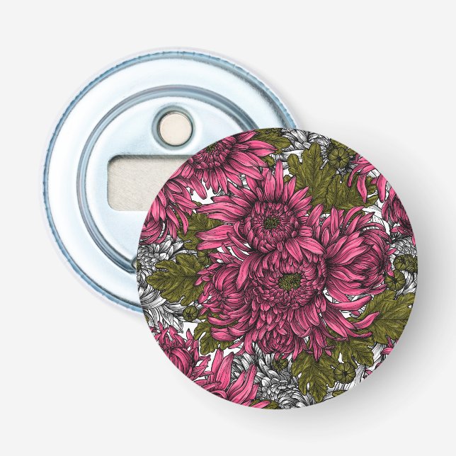 Pink chrysanthemum flowers bottle opener (Front)