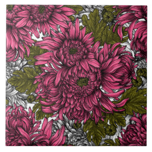 Pink chrysanthemum flowers ceramic tile