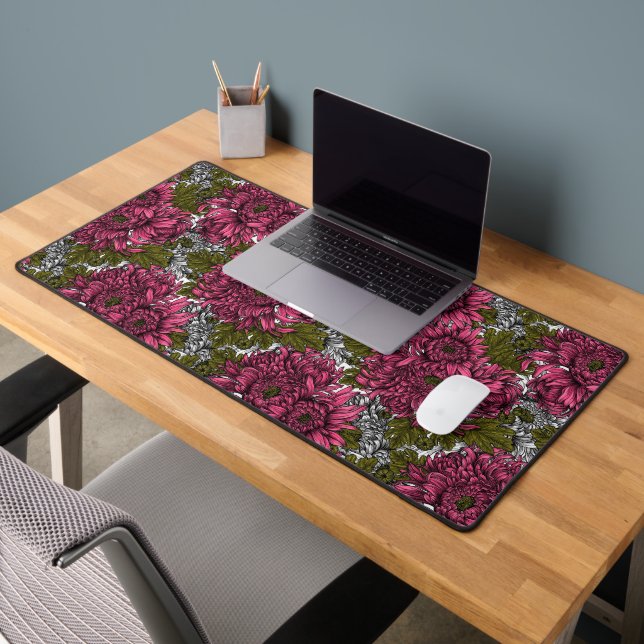 Pink chrysanthemum flowers desk mat (Office 2)
