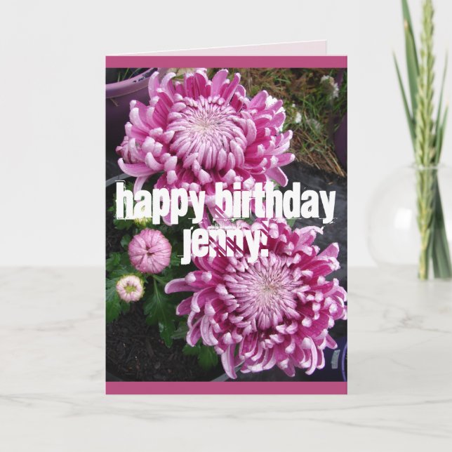Pink Chrysanthemum flowers floral Birthday Card (Front)