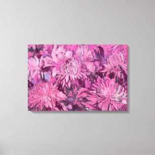 Pink Chrysanthemum Flowers Floral Pastel Painting Canvas Print