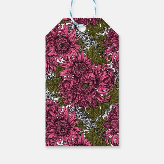 Pink chrysanthemum flowers gift tags (Front)