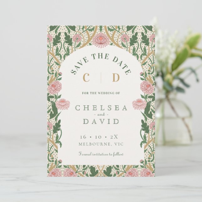 Pink Chrysanthemum Morris Save The Date Card (Standing Front)