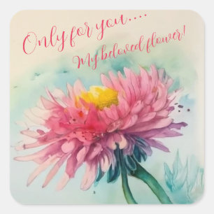 pink chrysanthemum only for you watercolor square sticker