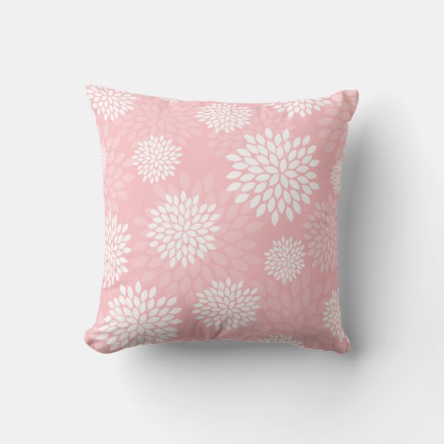 Pink Chrysanthemums Floral Pattern Cushion (Front)