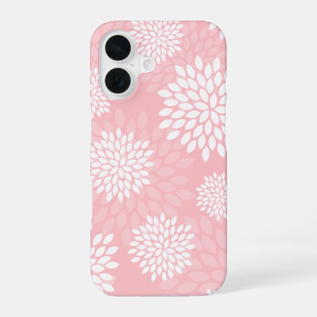 Pink Chrysanthemums Floral Pattern iPhone 16 Case (Back)