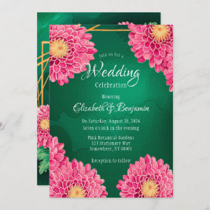 Pink Chrysanthemums Geometric Wedding Celebration Invitation
