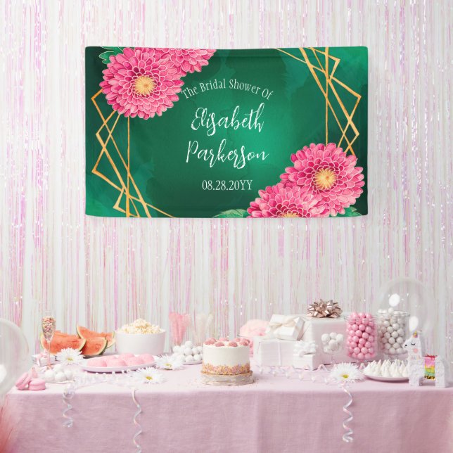 Pink Chrysanthemums Gold Geometric Bridal Shower Banner (Party)