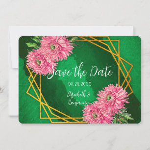 Pink Chrysanthemums Gold Geometric Wedding Save The Date