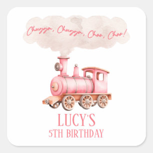 Pink Chugga Choo Choo Vintage Train Birthday Party Square Sticker