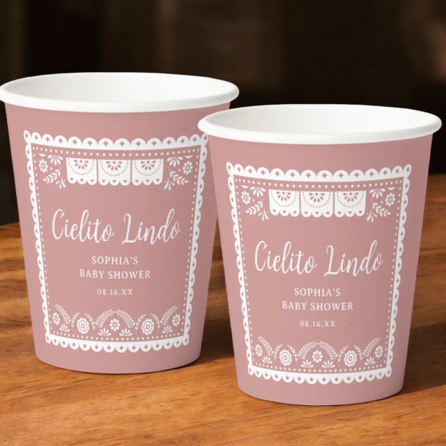 Pink Cielito Lindo Talavera Mexican Baby Shower Paper Cups (Creator Uploaded)