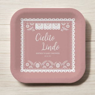 Pink Cielito Lindo Talavera Mexican Baby Shower Paper Plate