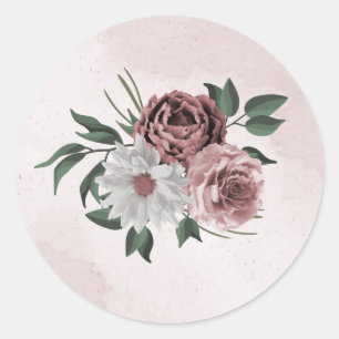 pink cinnamon rose white floral  classic round sticker