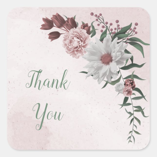  pink cinnamon rose white floral square sticker (Front)