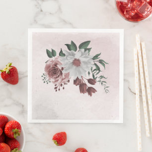  pink cinnamon rose white floral wedding  napkin