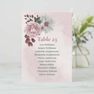  pink cinnamon rose white seating chart card