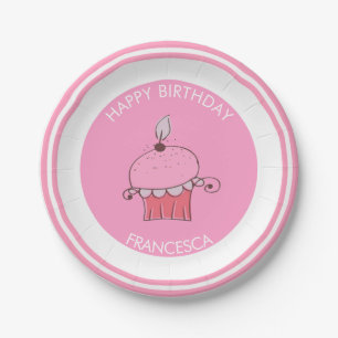 Pink Circle And Cupcake Paper Plate