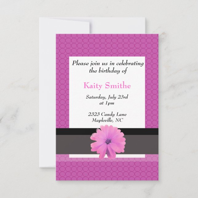 Pink Circles and Floral Birthday Invitation (Front)