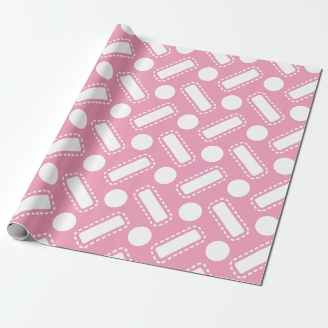 Pink Circles and Squares Wrapping Paper (Unrolled)