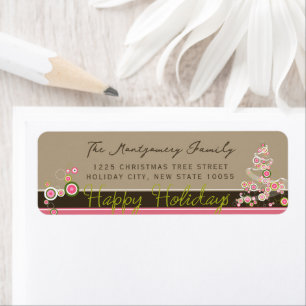 Pink Circles Mod Christmas Tree Holiday Address Return Address Label