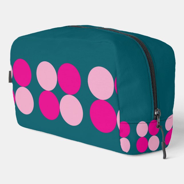 Pink Circles on Green Dopp Kit (Right Corner)
