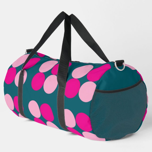 Pink Circles on Green Large Duffle Bag (Right Corner)