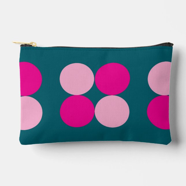 Pink Circles on Green Small Accessory Pouch (Front)