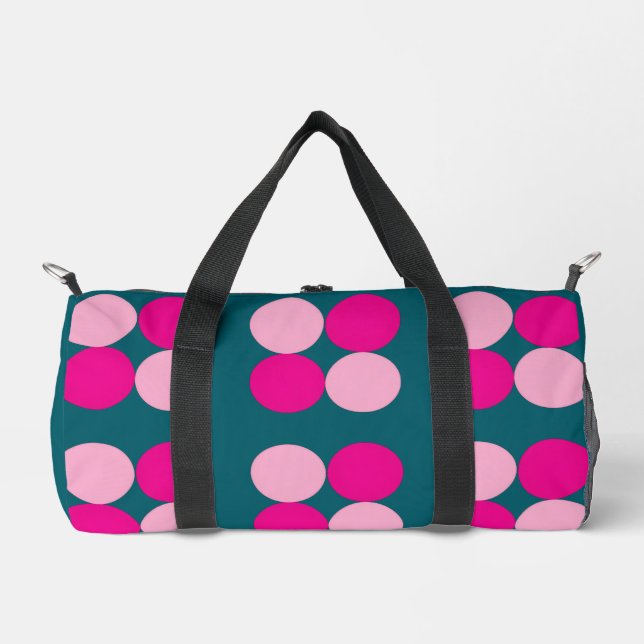 Pink Circles on Green Small Duffle Bag (Front)