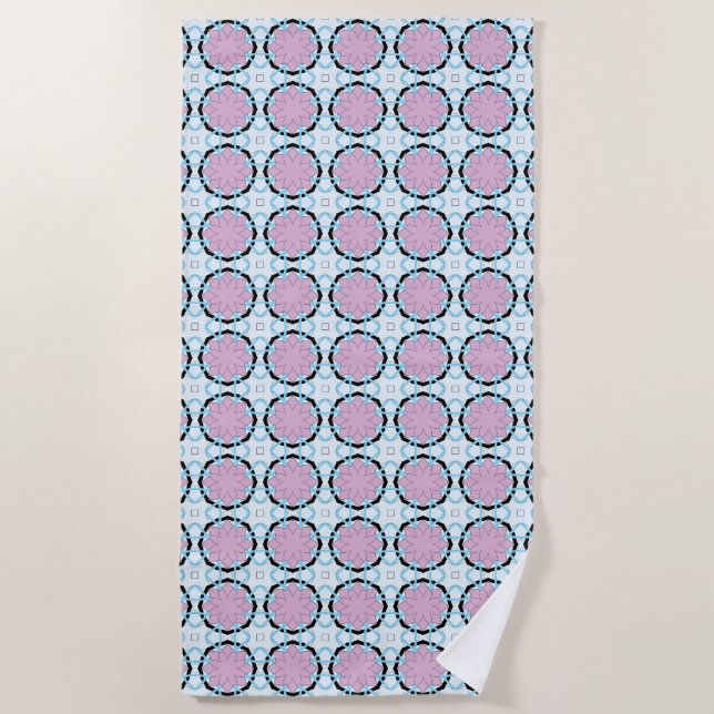 Pink circular geometric patterned  beach towel (Front)