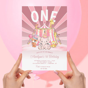 Pink Circus Big Top 1st Birthday Invitation