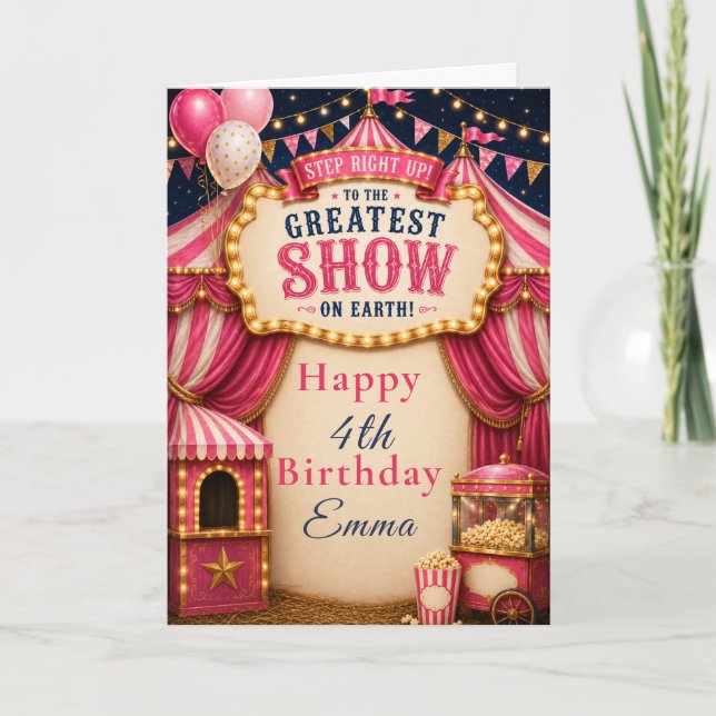 Pink Circus Birthday Card (Front)