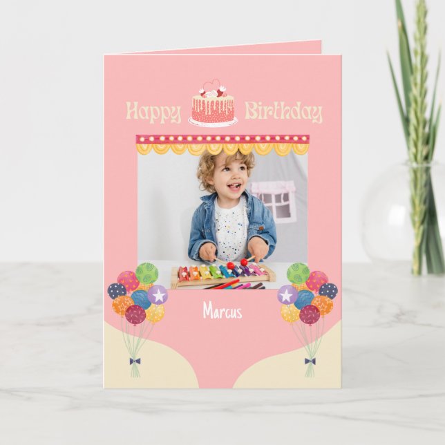 Pink Circus Cake Happy Birthday Photo Card (Front)