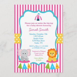 Pink Circus Carnival Baby Shower Invitations Girls