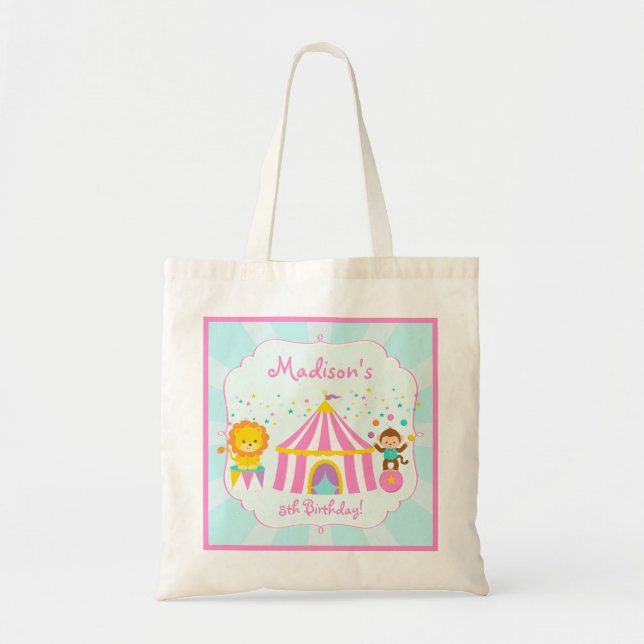 Pink Circus Carnival Birthday Party Tote Bag (Front)