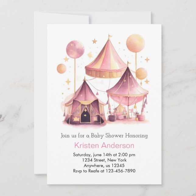 Pink Circus Sky of Delight Girl Baby Shower Invitation (Front)