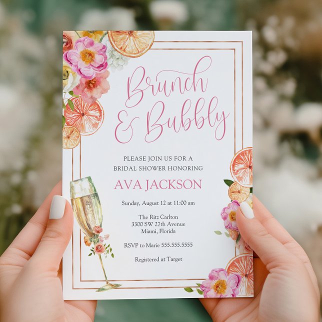 Pink Citrus Brunch and Bubbly Bridal Shower Invitation (Creator Uploaded)