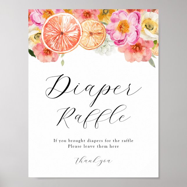 Pink Citrus Flowers Diaper Raffle Sign (Front)
