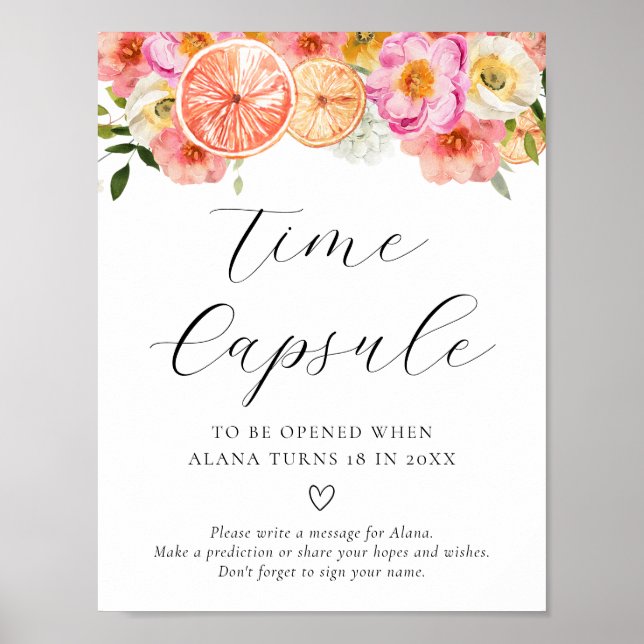 Pink Citrus Flowers Time Capsule Sign (Front)