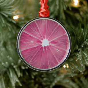 Pink citrus fruit metal ornament