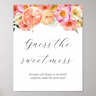 Pink Citrus Guess the Sweet Mess Baby Shower Sign