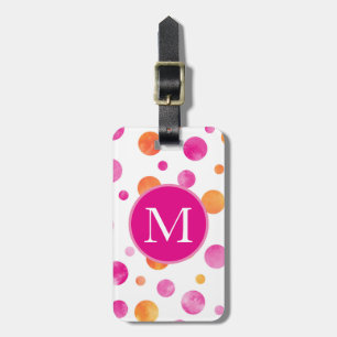 Pink Citrus Watercolor Polka Dots Luggage Tag
