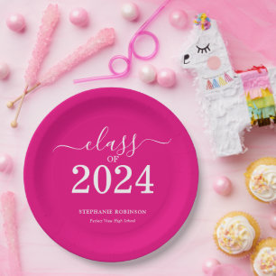 Pink Class of 2024 Graduation Party Paper Plate