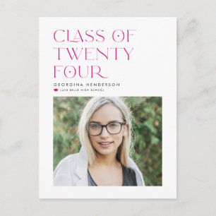 Pink Class of 2024 Modern Minimalist Graduation Postcard