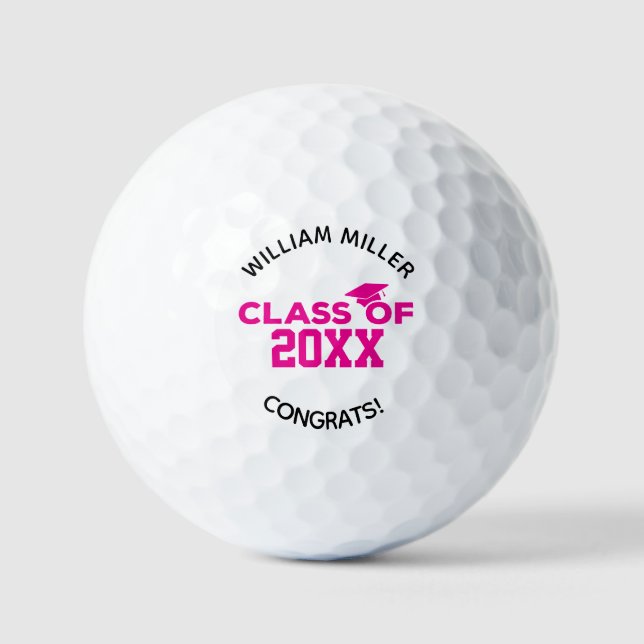 Pink Class of 2025 Graduation Custom Name & Text Golf Balls (Front)