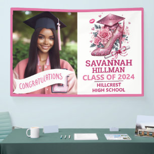 Pink Class of 2026 High Heel Glam Graduation Photo Banner