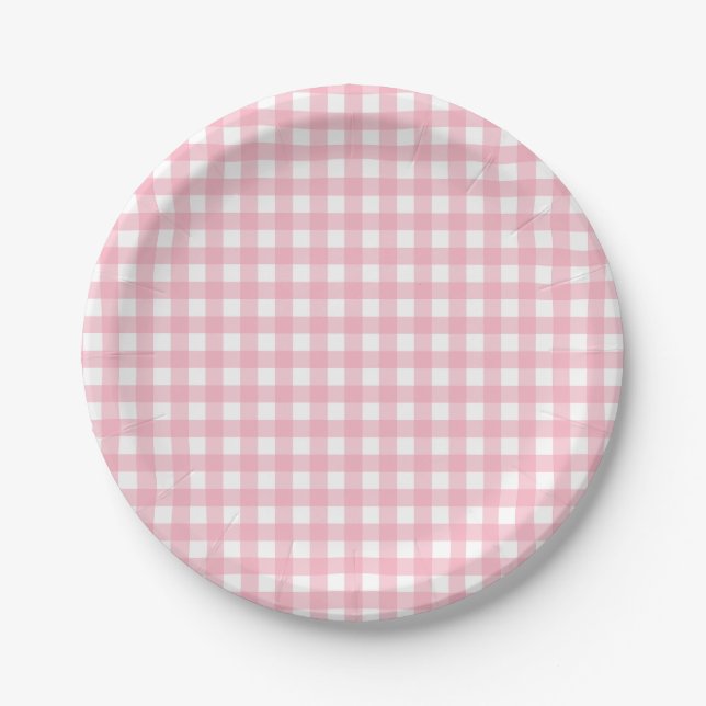 Pink Classic Buffalo Plaid Paper Plates (Front)